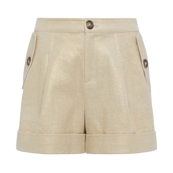 L’Agence Safari Pebble Gold Linen Blend High Waist Pleated Cuffed Shorts Size 14 - Picture 1 of 9